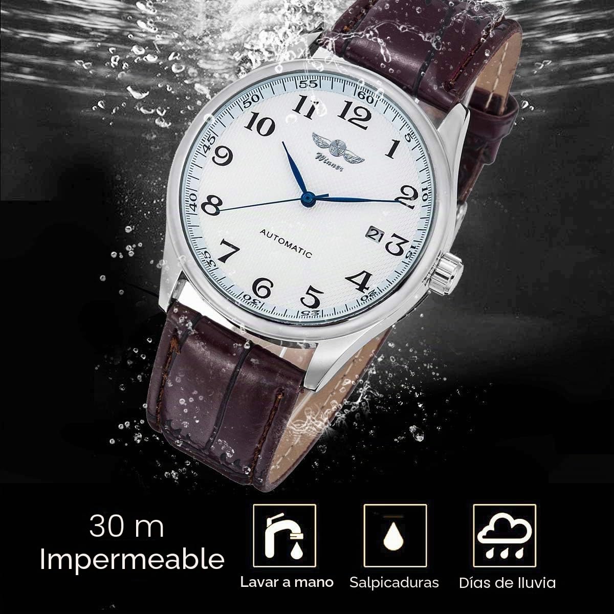 Relojes para hombre, esfera blanca, manecillas azules, correa autosólica, para hombre, estándar