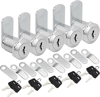 Cabinet Cam Lock, 5 Pack 1 Inch Keyed Alike Cam Lock with Keys Replacement for RV Storage Compartment Locks Truck Tool Box Drawer Travel Trailer Cylinder Locks, Fits on 0.7" Max Door Thickness
