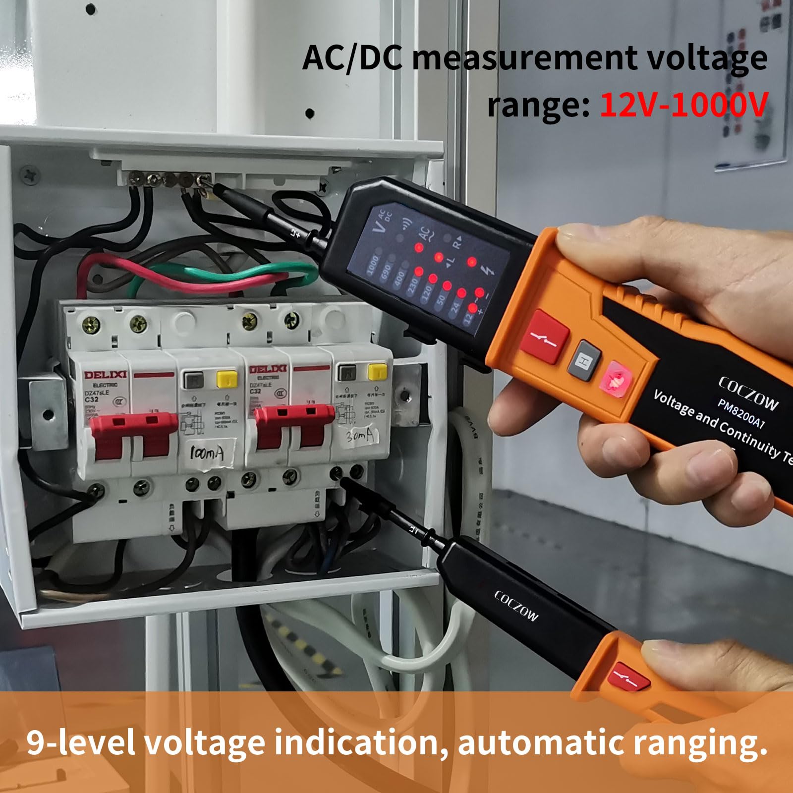 Spannungsprüfer,Durchgangsprüfer,automatischer Bereich 12V~1000V,IP65Multifunktions-Umfassender elektrischer Tester,kann AC/DC Spannung,Phasenfolge,Durchgang,RCD,batterielose Erkennung messen.