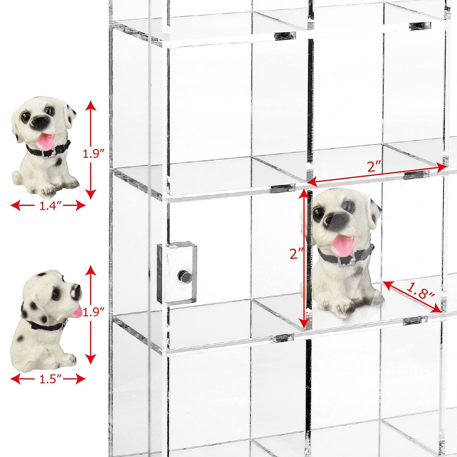 Ikee Design Acrylic Collection Vitrine mit 25 Fächern, mit Magnettür, Wandmontage, Aufbewahrungsregal für kleine Pop-Figuren, Puppen und Edelsteine, Fach: 5,7 x 4,6 x 5,7 cm (B x T x H)