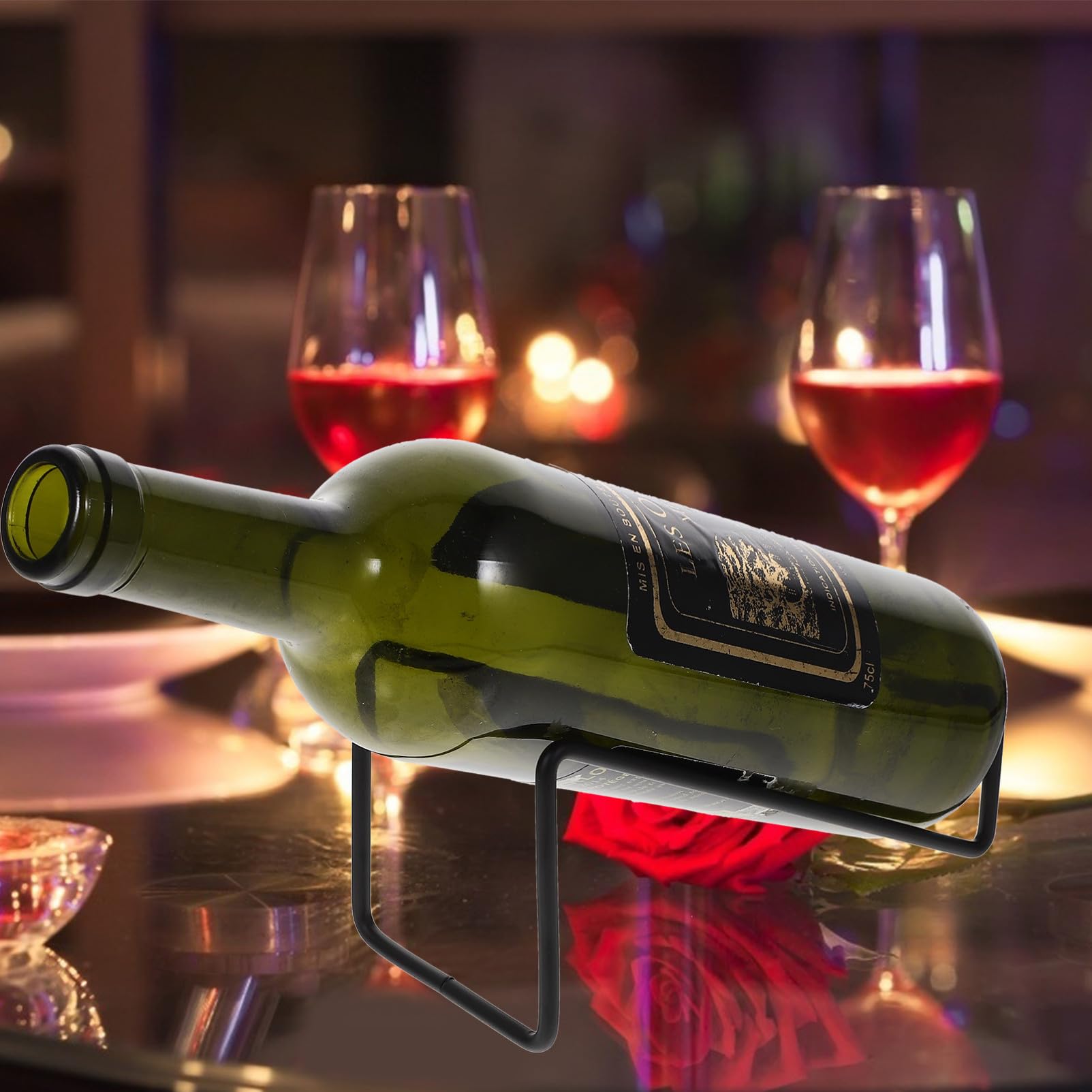 Espositore Bottiglie da Tavolo in Ferro Nero, 2 Pezzi, Compatto e Robusto, per Vino e Whisky, per Hotel e Bar