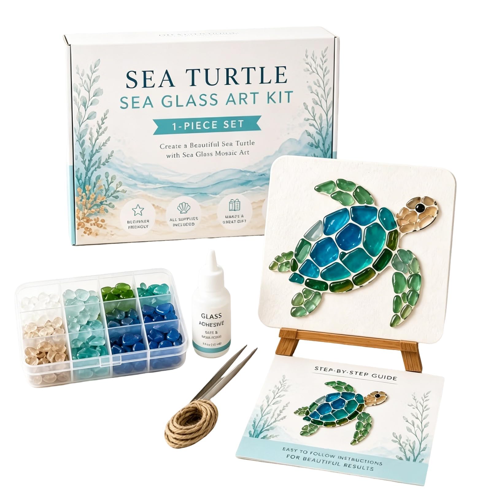 DIY Sea Glass Mosaic Art Kit, Sea Glass Art Kit, Ocean-Themed Seaglass Craft Kits with Colorful Glass Pieces, Coastal Mosaic Arts for Adults & Beginners ，G