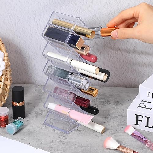 Miniatura 6 de Organizador de lápiz labial de 4 piezas, 16 espacios, torre de lápiz labial apilable en forma de pez, soporte de almacenamiento de brillo de labios,