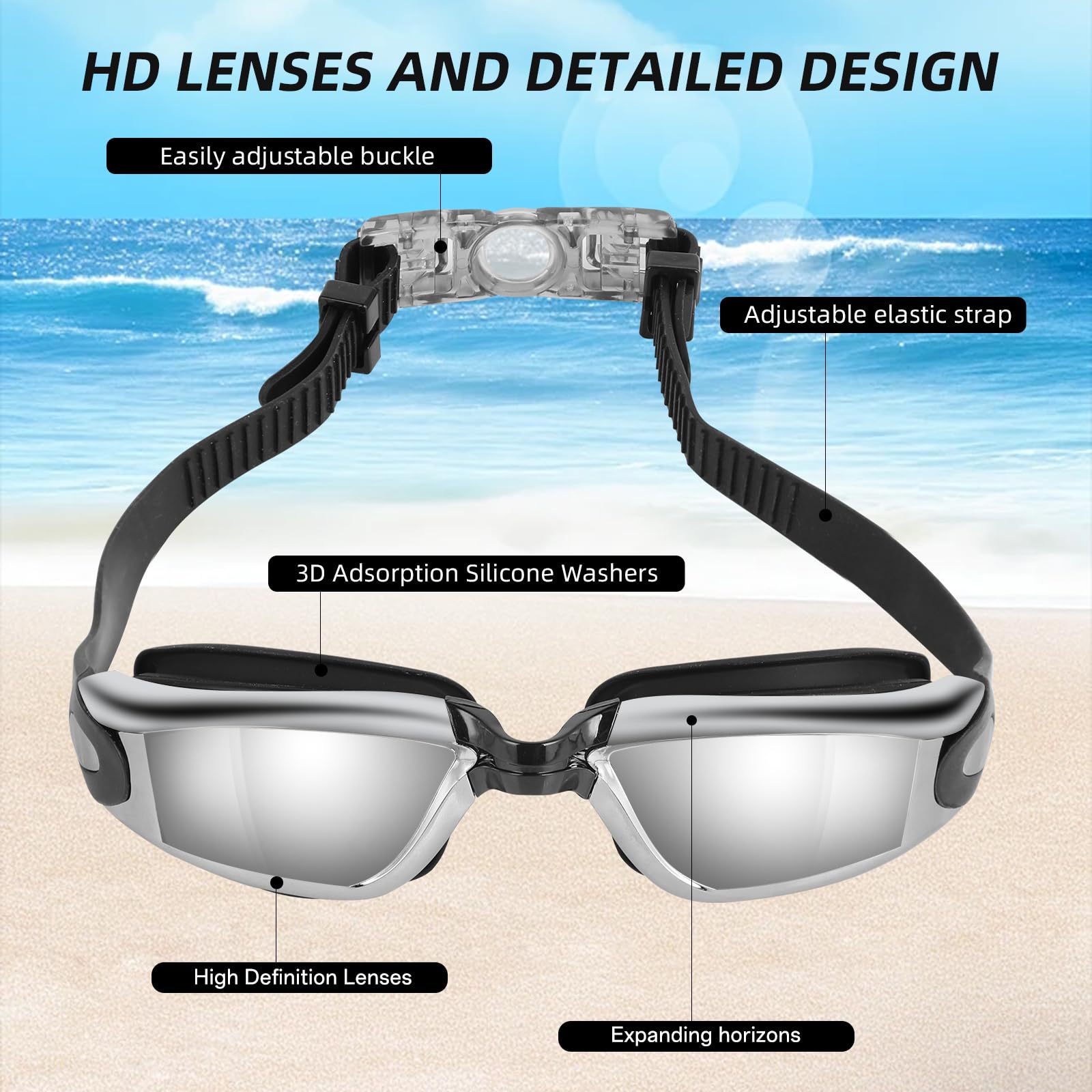 Gafas de Natación para Hombre y Mujer, con Estuche, Pinza Nasal y Tapones Oídos, Anti-empañante y UV, para Adultos y Niños, Ideales para Nadar y Bucear