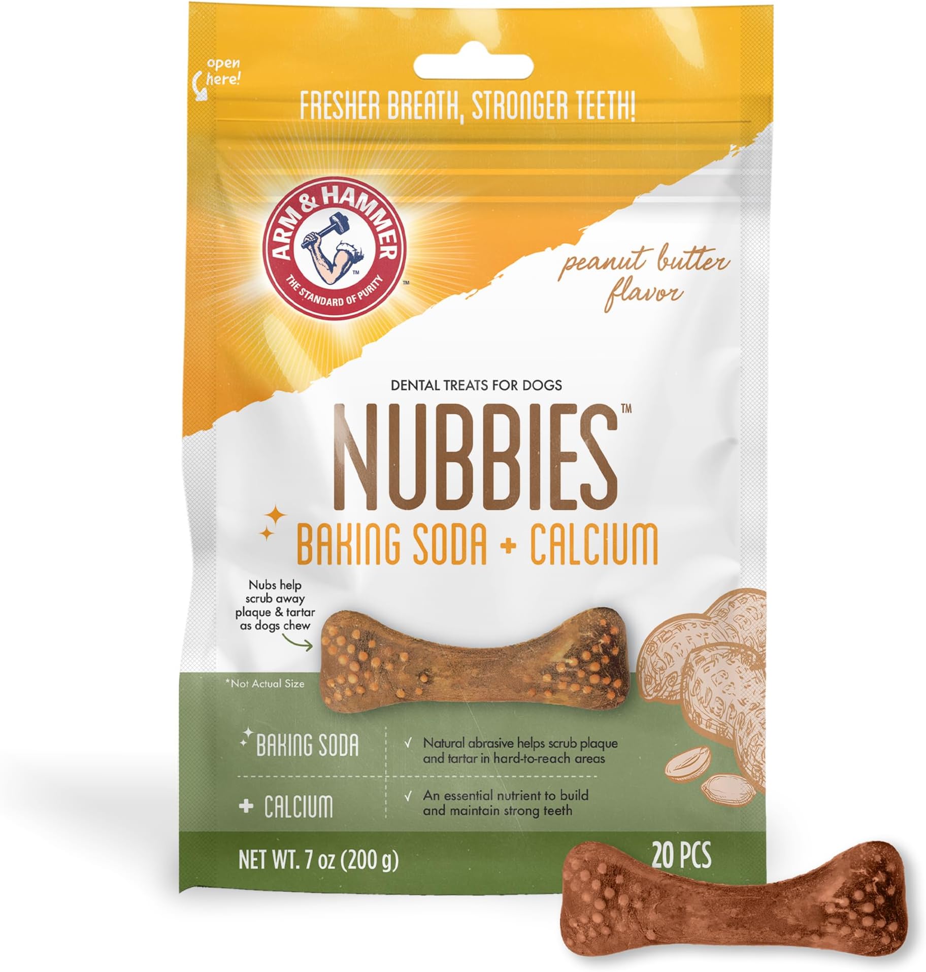 for Pets Nubbies Dental Treats - Baking Soda & Calcium Dog Dental Chews, Nubbed Texture Helps Scrub Plaque & Tartar While Chewing, Peanut Butter Flavor, 20 Count, 7 Ounce