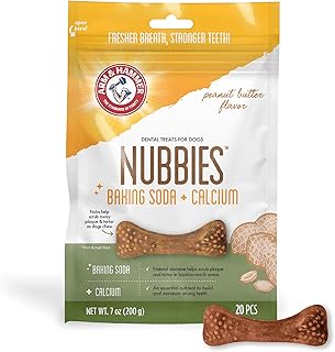 Arm & Hammer for Pets Nubbies Dental Treats for Dogs with Baking Soda and Calcium, Treat Chews Help Fight Bad Breath, Plaque & Tartar without Brushing, Peanut Butter, 20 Pcs (Packaging may vary)