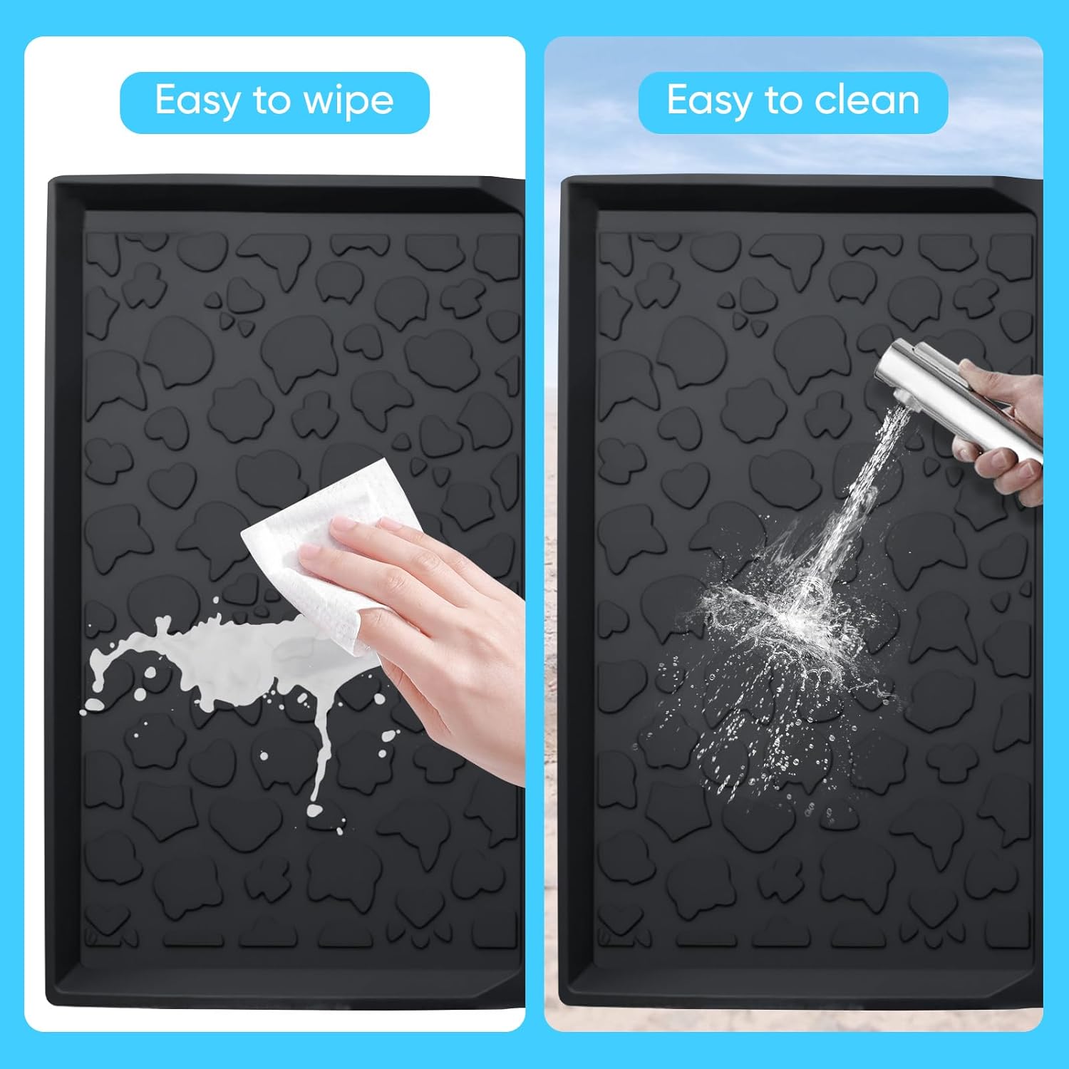 All Weather Mat for Jeep Wrangler Deluxe 4 Seater Stroller Wagon- Waterproof Silicone Floor Pad Accessory Protect from Mess, Dirt, and Water (Black)