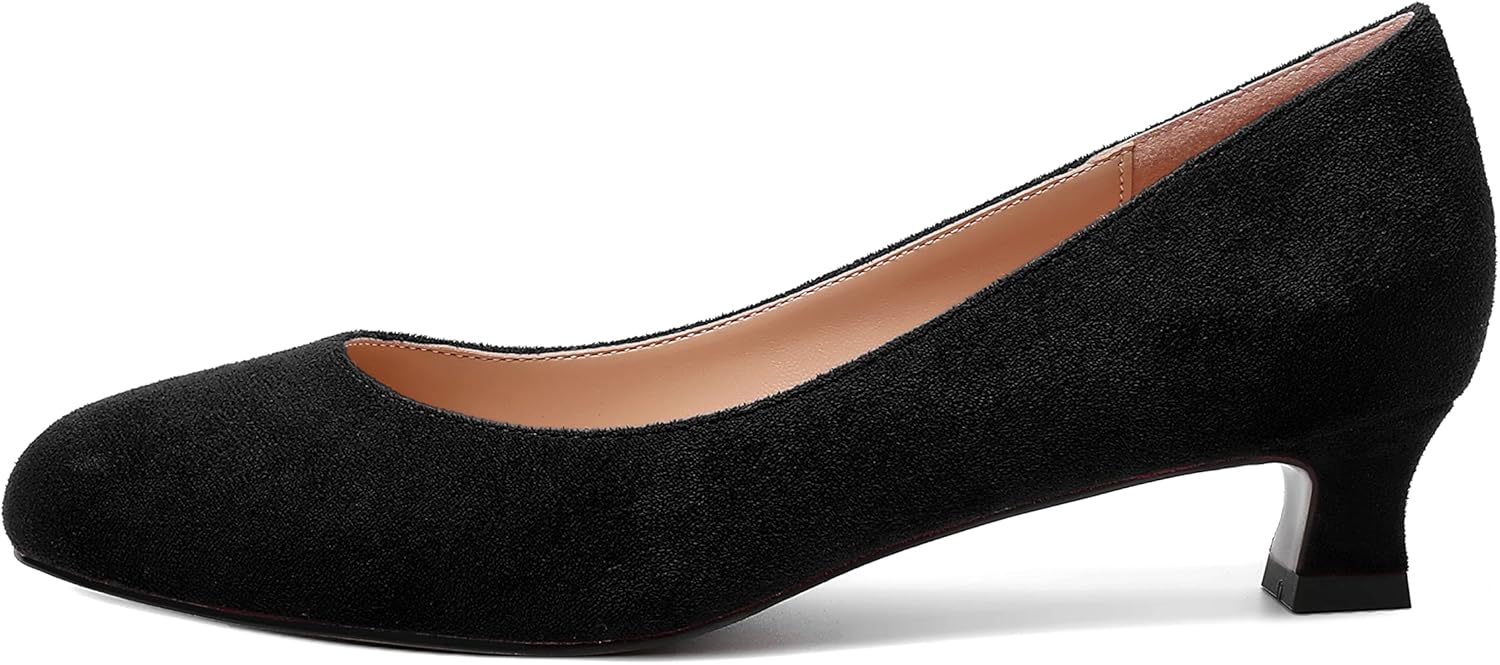 MERRORI Womens Slip On Suede Round Toe Dress Shoes Solid Casual Office Kitten Low Heel Pumps Shoes 1.5 Inch