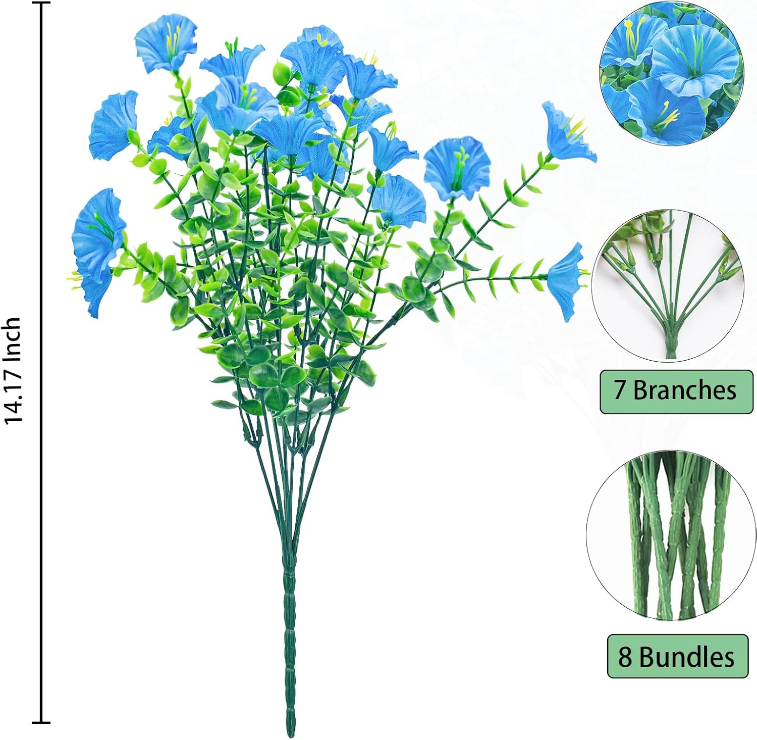 Artificial Flowers for Outdoors,8 Bundles UV Resistant Fake Flowers Outside Faux Plastic Flowers for Outdoor Garden,Porch,Patio Décor(Blue) - Image 2