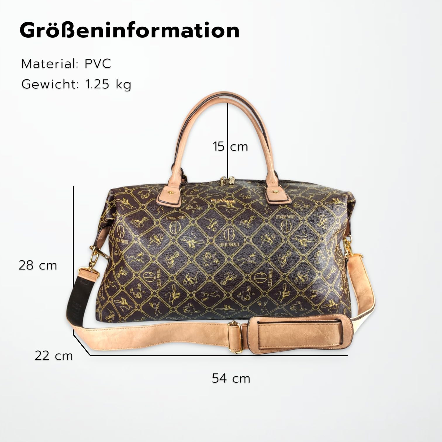 XXL Reisetasche Damen Herren Groß Weekender Sporttasche Handgepäck Braun Beige Kunstleder Vintage Schultertasche Weekendtasche (Caffe-Crema (Braun-Beige))