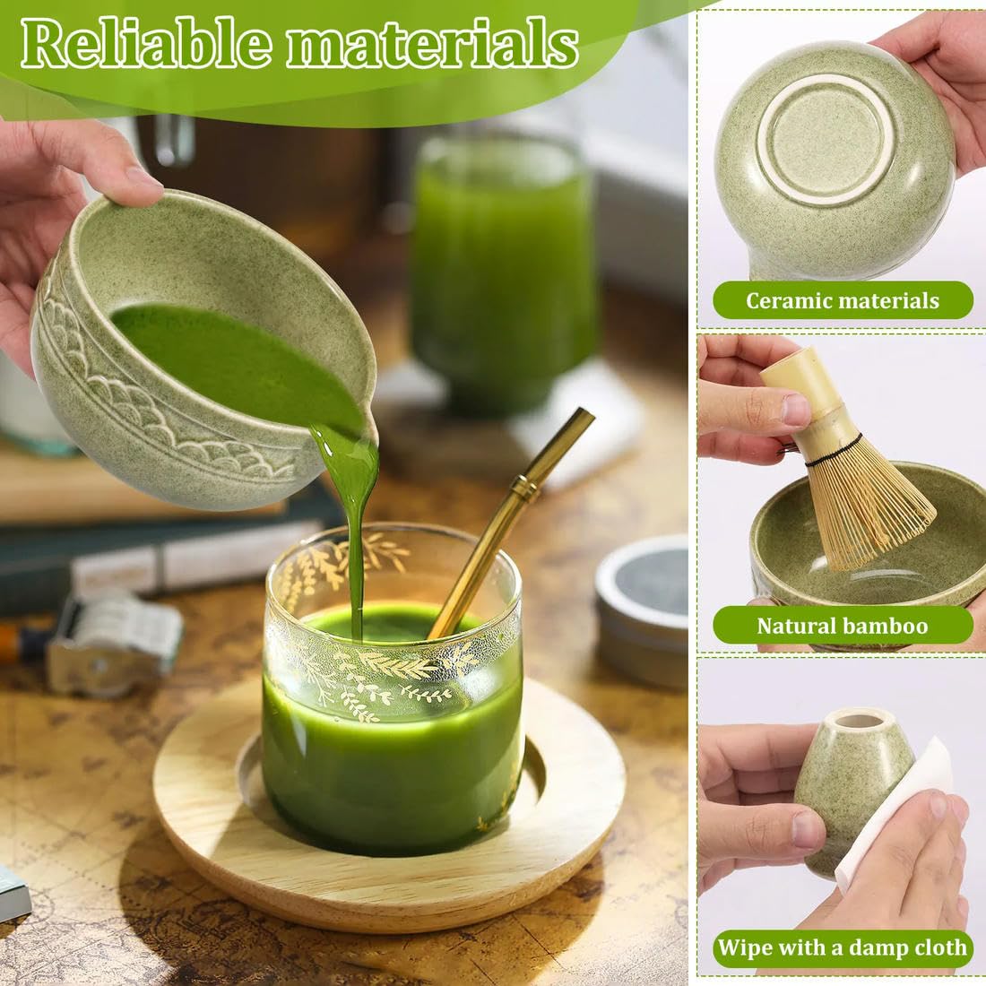 7-teiliges handgefertigtes Matcha-Schneebesen-Geschirrtuch-Set aus Keramik für Zuhause, temperaturbeständig, Matcha-Schüssel-Schaufel-Set, leicht zu reinigen