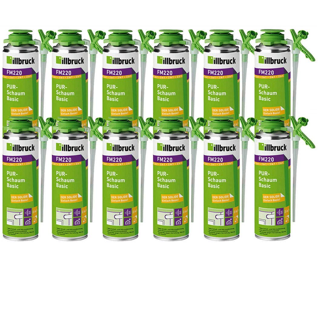 Set illbruck 12 x fm220 Pur de espuma espuma de montaje latas de 500 ml para verfüllung la Conector para juntas de ventanas de marco y puerta, aislamiento y aislamiento