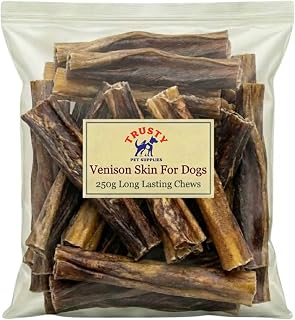 Venison Skin Natural Chews - 250g | Venison Chews for Dogs | 100% Natural Dog Treat | Long Lasting Dog Chew, Grain Free Dog Treats | Training Treats for Dogs | Trusty Pet Supplies