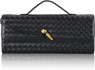 TYJONX Pu Leather Evening Bag For Women,Woven Black Clutch Purse, Wedding Woven Purse Bag 11.8" x 1.7" x 4.9"