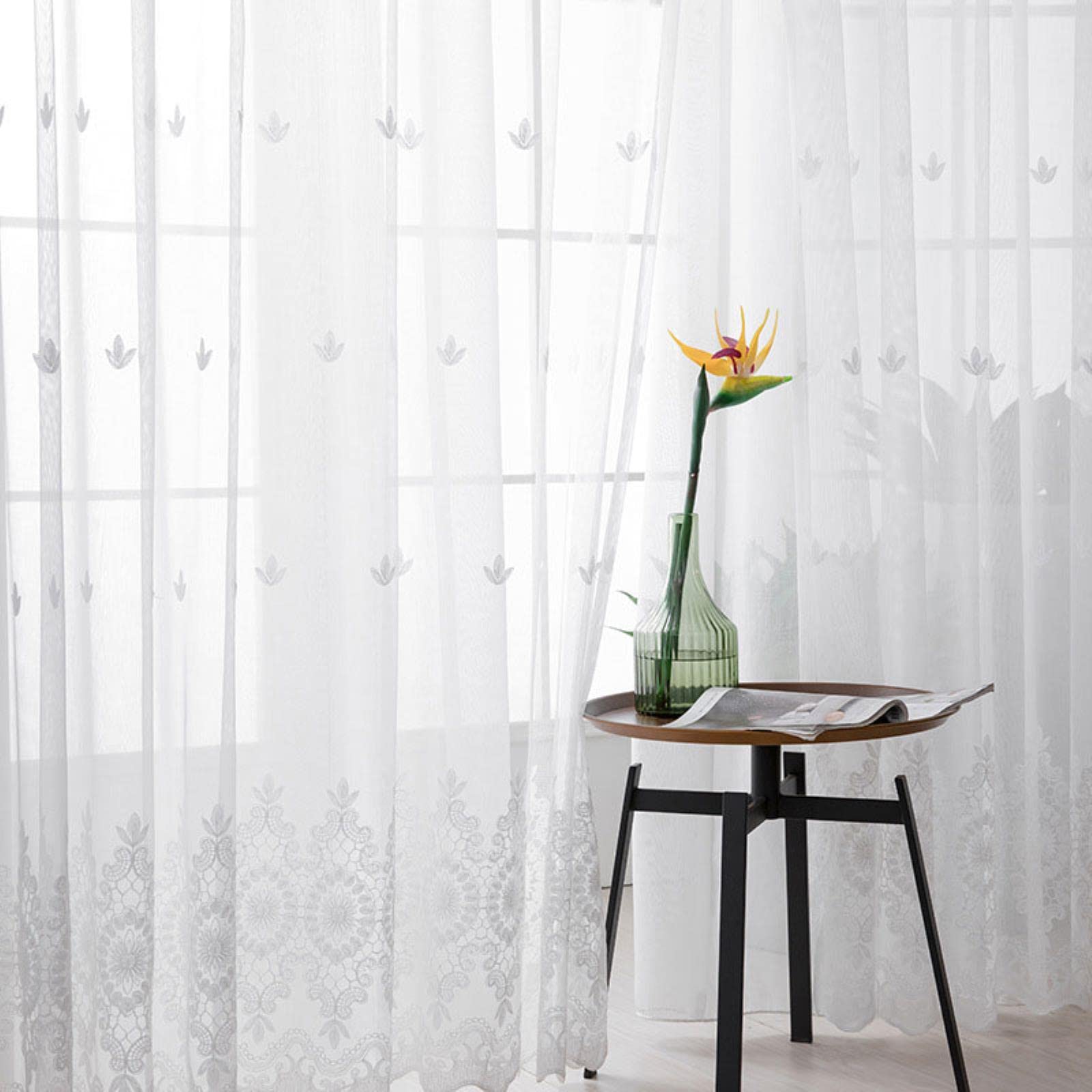 Tenda per Finestra in Tulle Bianco Floreale Ricamato per Soggiorno, Camera da Letto, Tenda in Voile Trasparente di Lusso, Decorazione per Porte