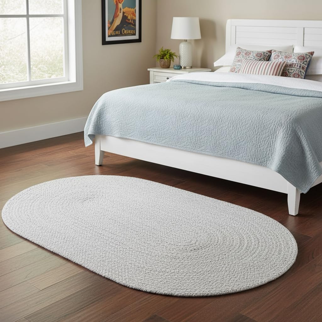 Super Area Rugs Farmhouse Braided Rug Cotton Kitchen Reversible Carpet, Gray & White, 4' x 6' Oval