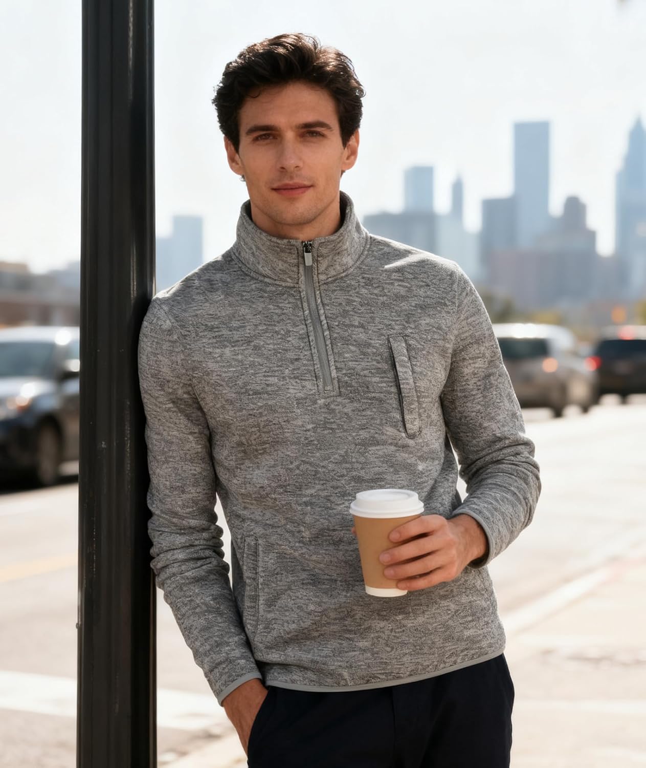 ZITY Men's Quarter Zip Pullover Mock Neck Fleece Lined Thermal Sweatshirt with Pocket Polo Sweaters - Image 3