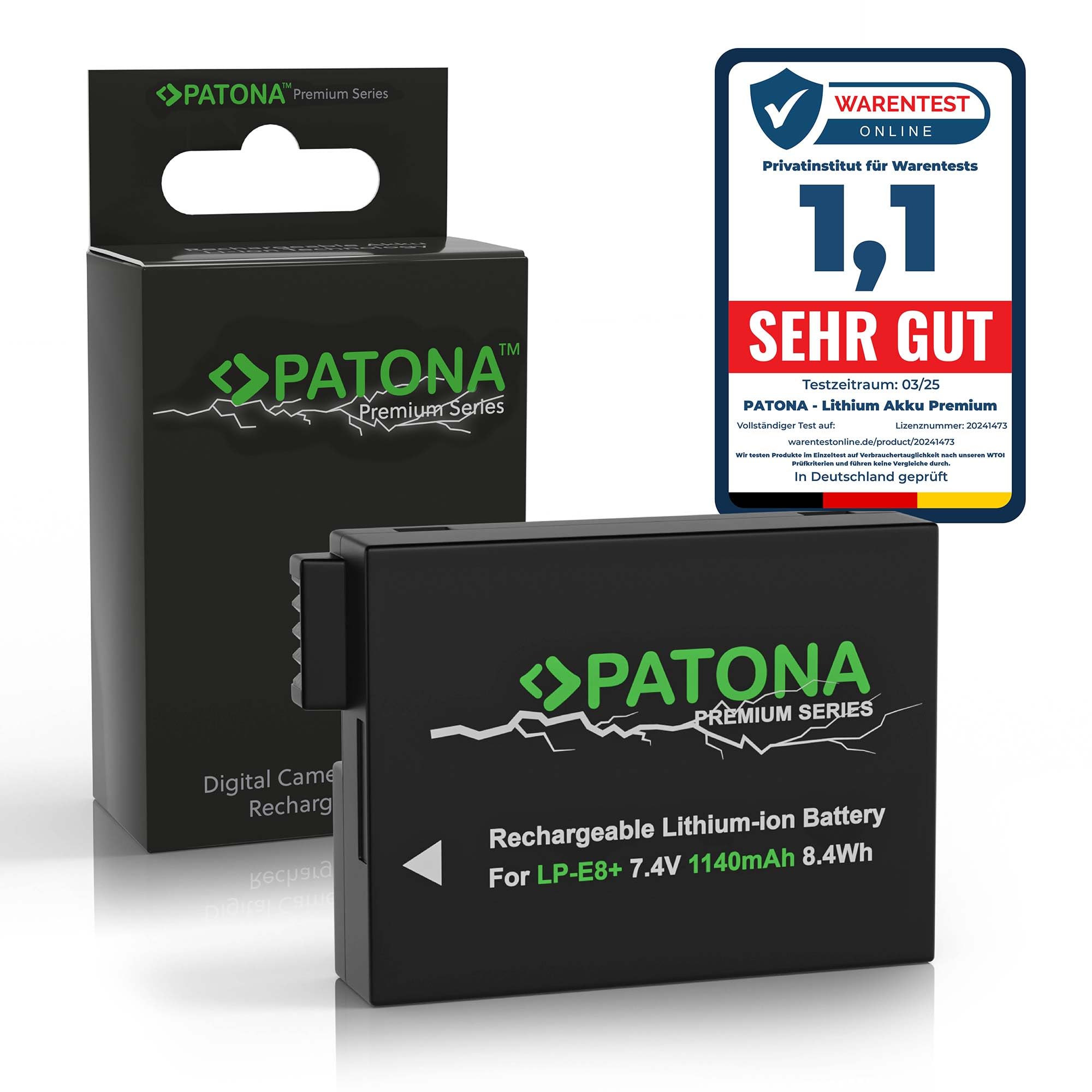 PATONA Protect LP-E8 Batteria Compatibile Canon EOS 550D/600D/650D/700D, 1140mAh 7.4V, Con Sensore Temperatura E Alloggiamento Ignifugo