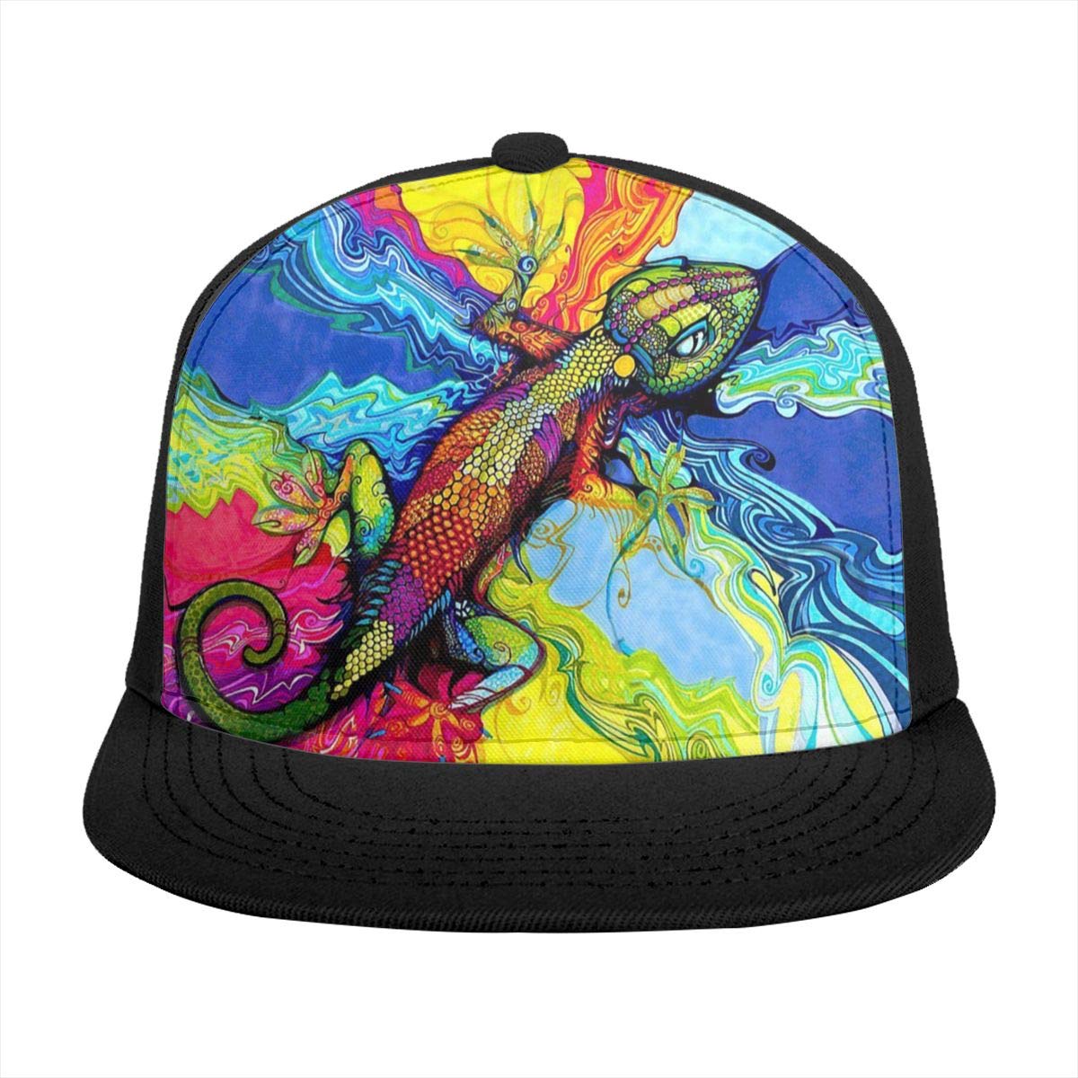Crazy Talk Colorful Gecko Sun Hats Adjustable Baseball Cap Wide Brim Snapback Trucker Hats for Men Women, Large