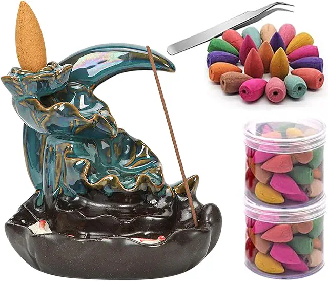 Handmade Backflow Incense Burner Holder with 80 Cones - Blue Moon