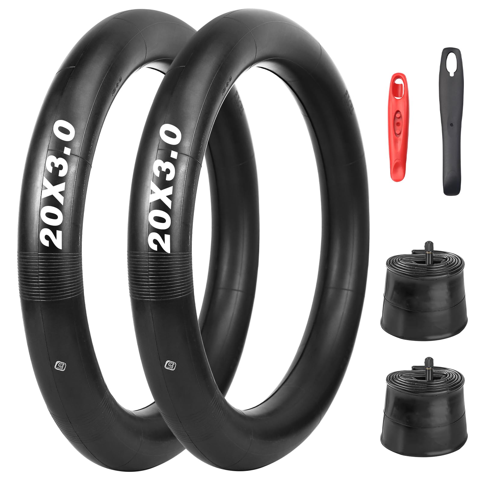 GRELiving 2 Pack 20/26x3.0 Fat Bike Tubes with AV35mm Schrader Valve SuitableοΌ20/26x2.5-3.5 Tube with Tire Levers for Fat Bike/Mountain Bike/E-Bike
