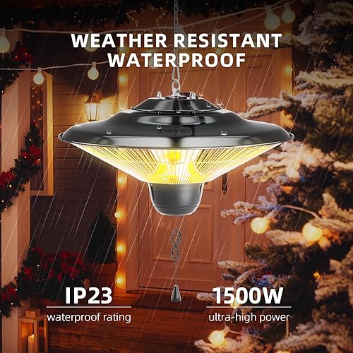 Miniatura 5 de Calentador de patio al aire libre, calentador eléctrico colgante de patio de 1500 W, calentador de techo para balcón, protección contra