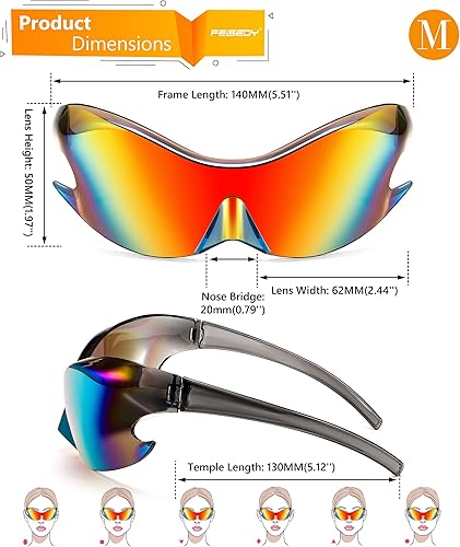 Miniatura 4 de FEISEDY Lentes de sol futuristas, moda Alien Y2K envolvente para mujeres y hombres, B4135