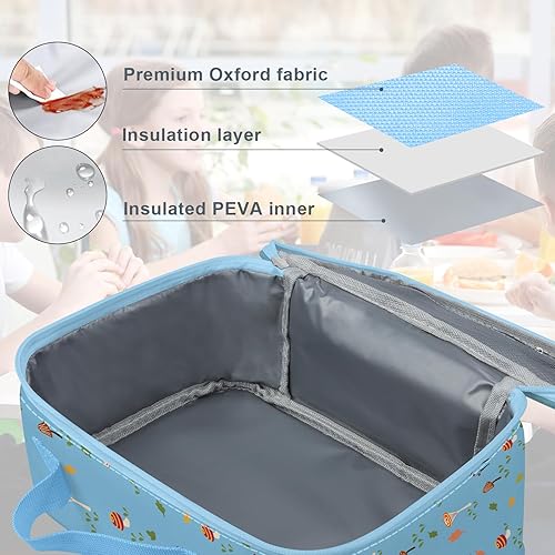 Miniatura 5 de Clastye - Lonchera térmica de zorro para niños, bosque azul, árbol de animales, bolsa de almuerzo para niños y niñas, bolsa de almuerzo portátil