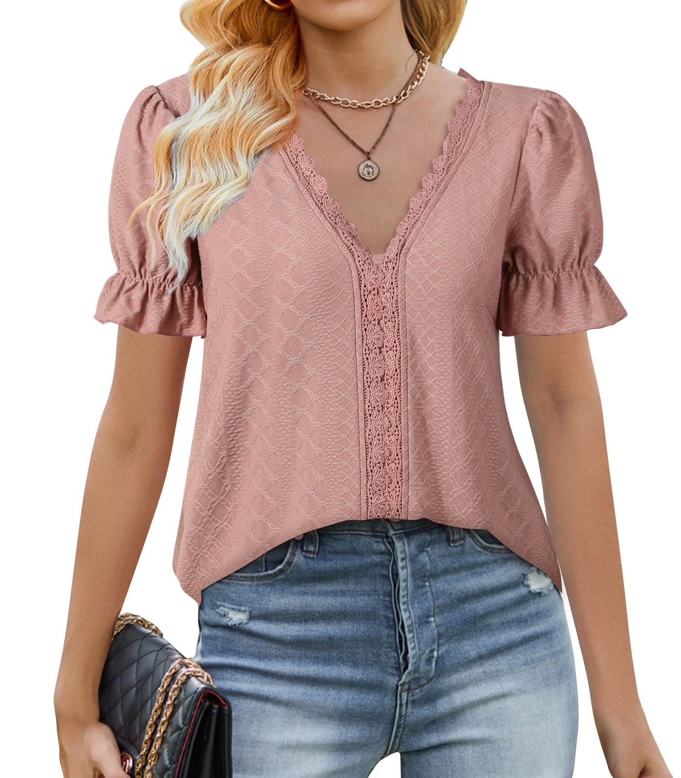 Zetieny Blusa Mujer Camisas Cuello en V Camisetas de Manga Larga Elegante Top T-Shirt Casual de Mujer