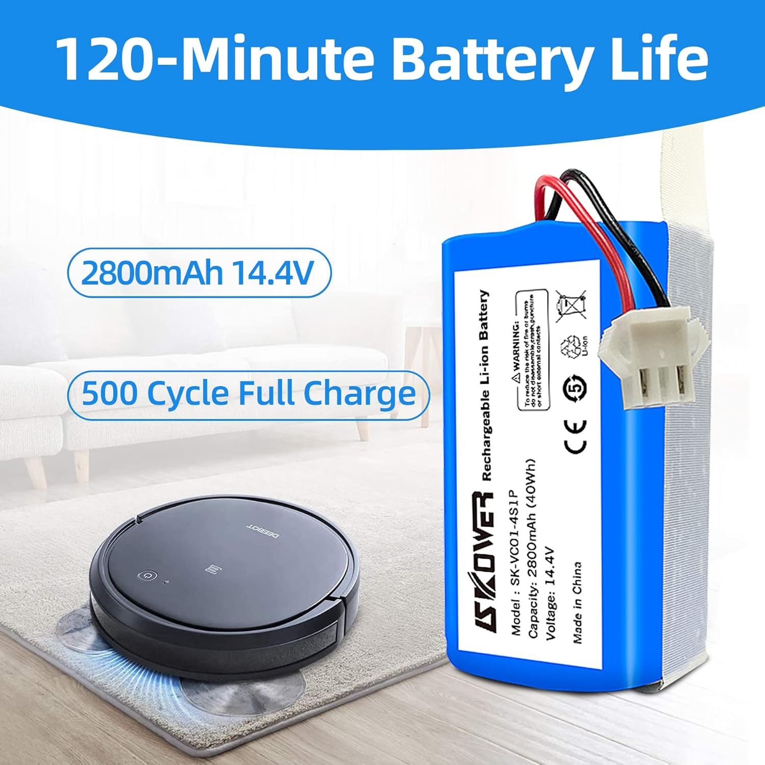 14.4V Replacement Battery for Eufy RoboVac 11 11C 11S 12 30 15C MAX 15T 25C 30C 35C G10 Hybrid G30 R500 R450, for Ecovacs Deebot N79 N79S 500 DN622 Robot Vacuum Cleaner, for Shark Goovi Amarey Coredy