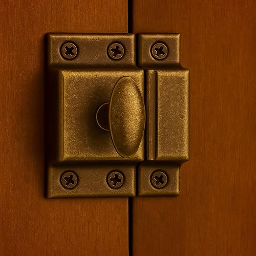 Miniatura 6 de Pestillo de gabinete estampado grande de latón antiguo - Pestillo de giro ovalado de reproducción antigua  UA-140-LAB (4)