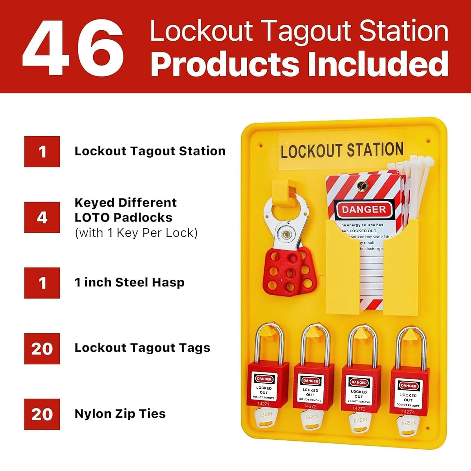 Lockout Tagout Station with Loto Devices,Lock Out Tag Out Kit Board with 4 Brass Cylinder Safety Padlocks,Hasp,Lockout Tags for OSHA Compliance,U02