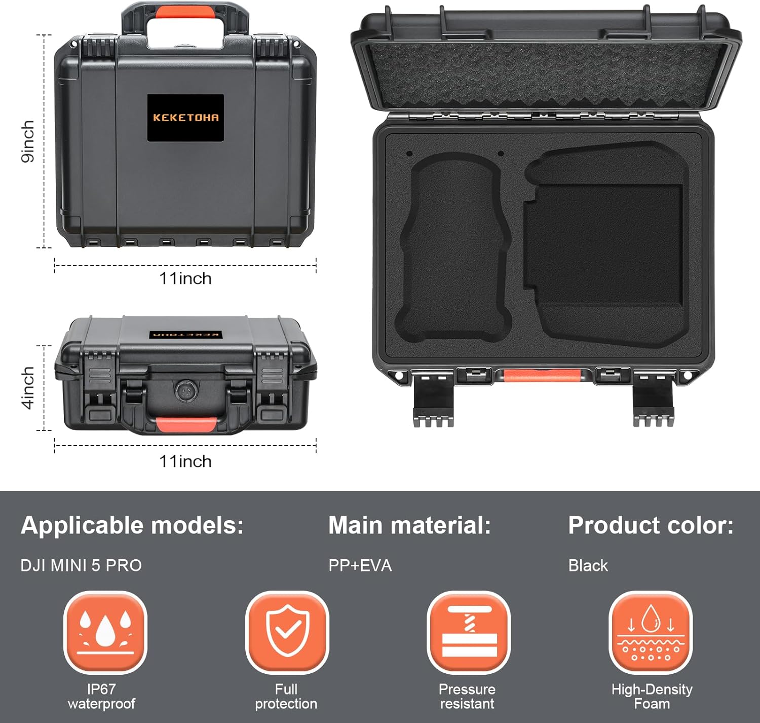 Hard Case for DJI Mini 5 Pro - Waterproof Storage Box with Custom Foam for DJI Mini 5 Pro | RC 2 Controller, Portable Traveling Carrying Case for Charger Cables | Propellers & Accessories (Case Only)