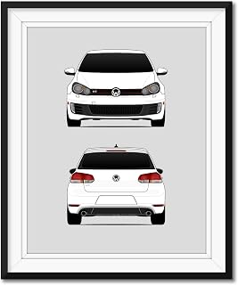 Volkswagen GTI MK6 (2009-2013) (Front and Rear) 6th Generation Inspired Poster Print Wall Art Decor Handmade (Unframed)