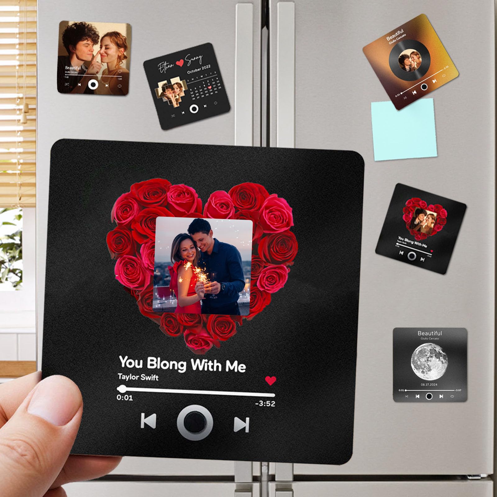 Ronbeaud Style2 Custom Music Fridge Magnet With Photo Personalised Music Refrigerator Magnets Plays Song Customised Anniversary Christmas Valentine's Day Gifts For Bf Gf