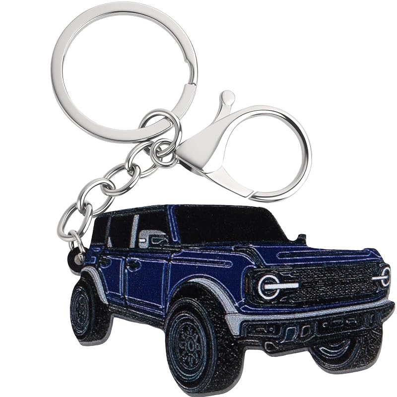 Chaveiro para Ford Bronco Kaelaris com motivo Bronco, acabamento azul-escuro e clipe para chave