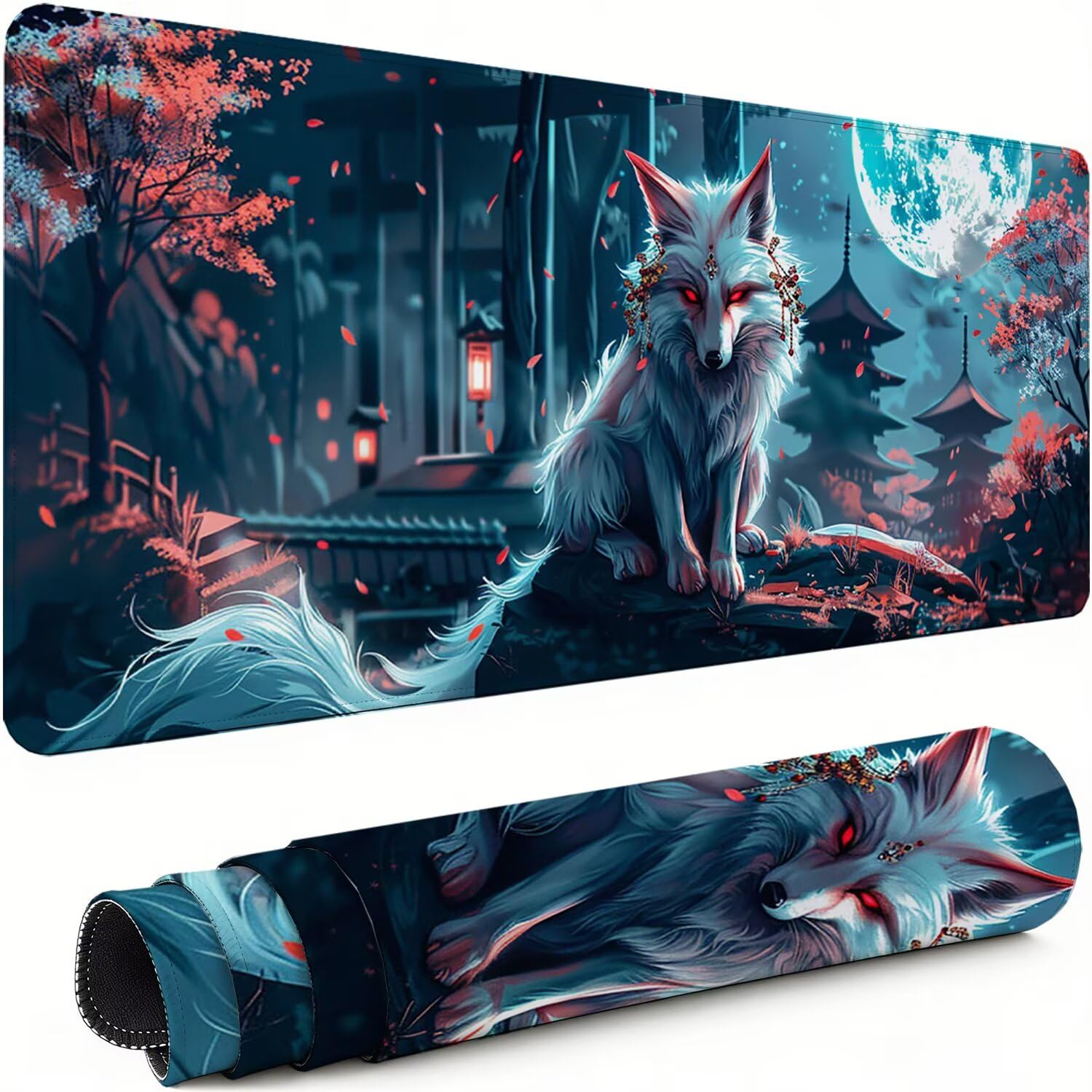Podkładka pod mysz XXL lis 1600 x 800 x 3 mm antypoślizgowa gumowa podkładka pod mysz dla graczy księżyc dokładność kompatybilna z wszystkimi myszami, miękka powłoka wodoodporna ochrona biurowa do