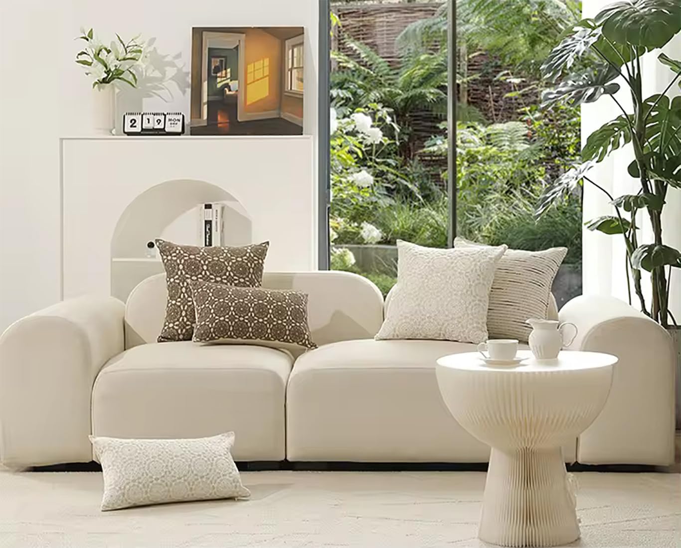 Fennco Styles Embroidered Lace Floral Decorative Throw Pillow Cover 18" W X 18" L – White Kaleidoscope Cushion Case for Couch, Sofa, Bedroom, Office and Living Room Décor
