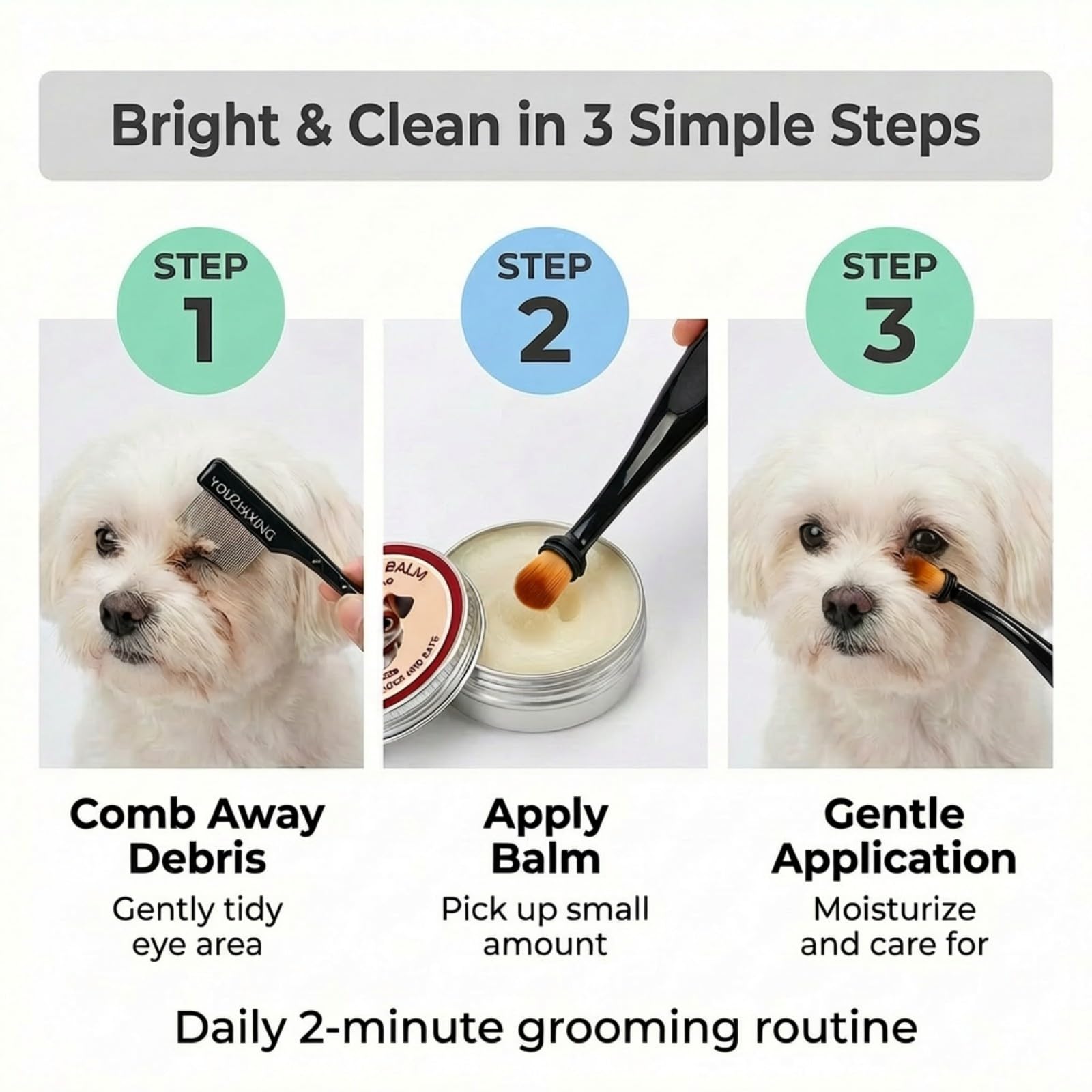Pet Facial Grooming Kit for Dogs & Cats – Natural Fur Balm & Grooming Tools – Gentle Grooming Set for Maltese, Shih Tzu, Poodles & Cats (black, 4in1) - 2