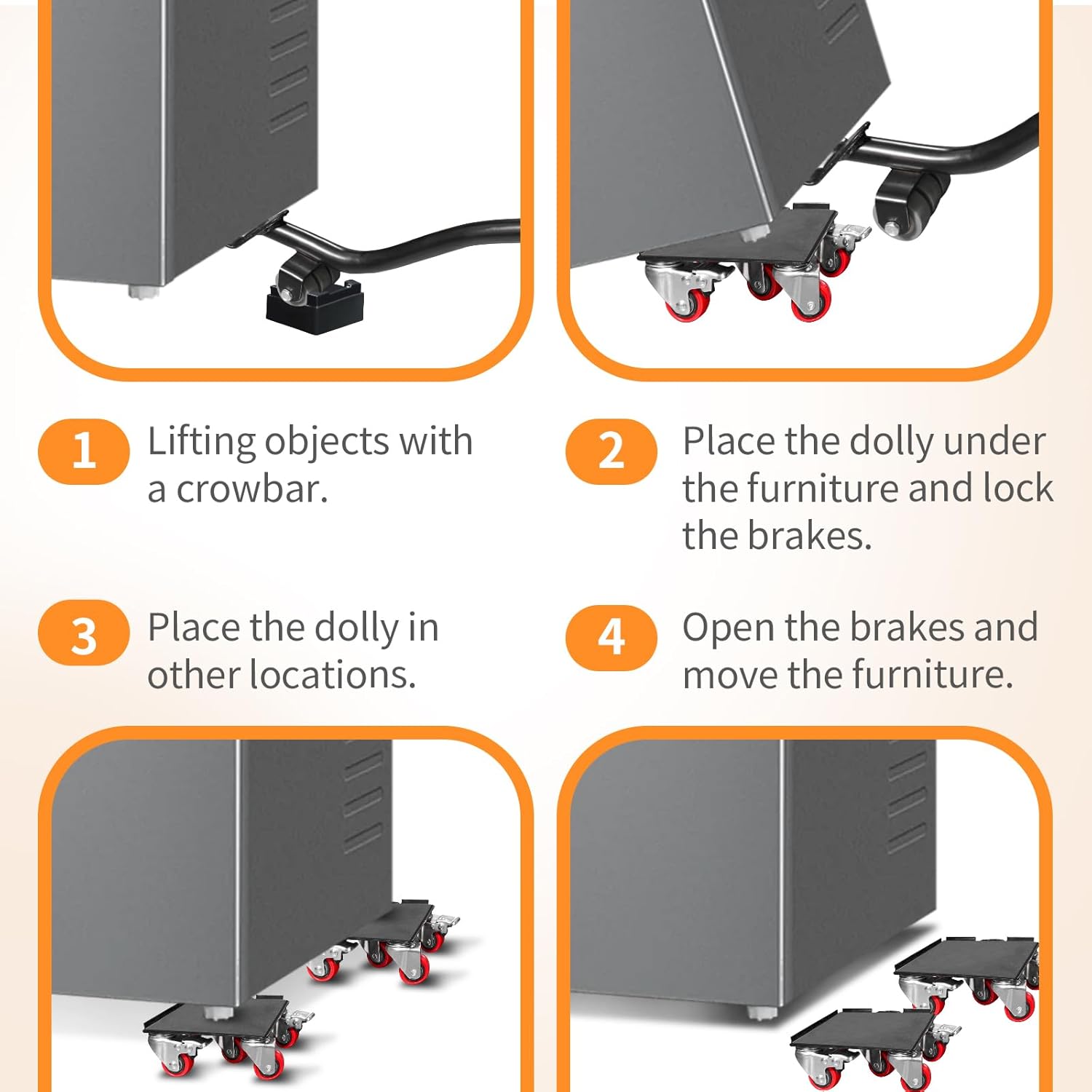 3000lb Capacity Furniture Dolly with 5 Wheels, Heavy Duty Furniture Movers Lifter Tool Set, Moving Sliders for Heavy Furniture and Appliances, 360° Rotating Wheels  Double Bearings Locks