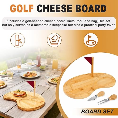 Miniatura 4 de Juego de regalo de tabla de queso de golf, tabla de cortar de madera con cuchillos y bolsas de queso, premios de fiesta de golf, tabla de