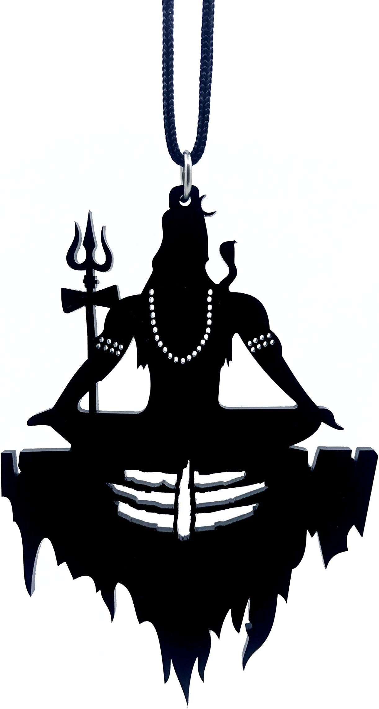 Lord Shiva on Mount Kailash with Tilak Hanging Spiritual Ornament Decor for Rear View Mirror, 4" inch Height (Black)