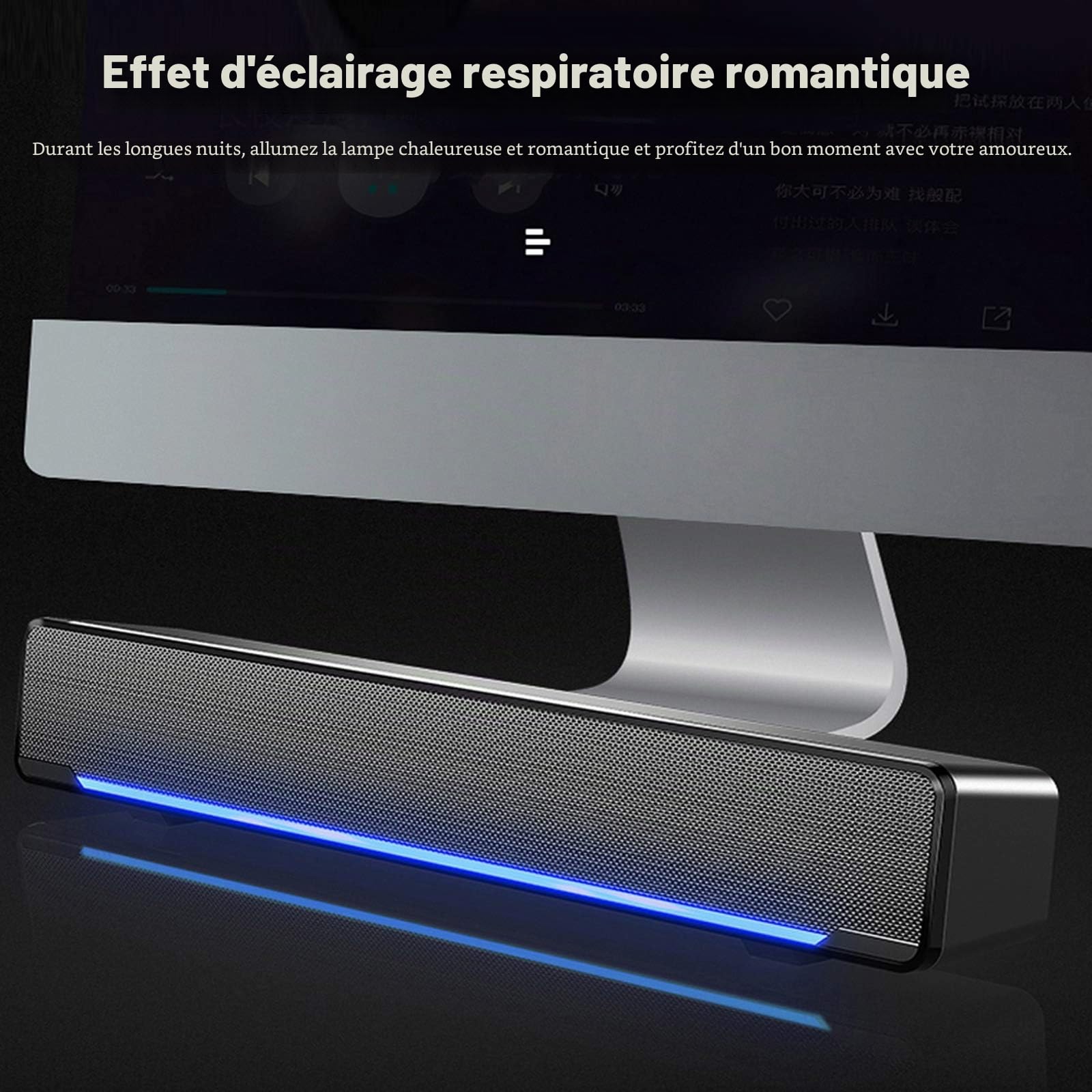 Barre de Son avec Subwoofer, Haut-Parleur Stéréo Filaire, Entrée USB/3.5mm pour PC Smartphone