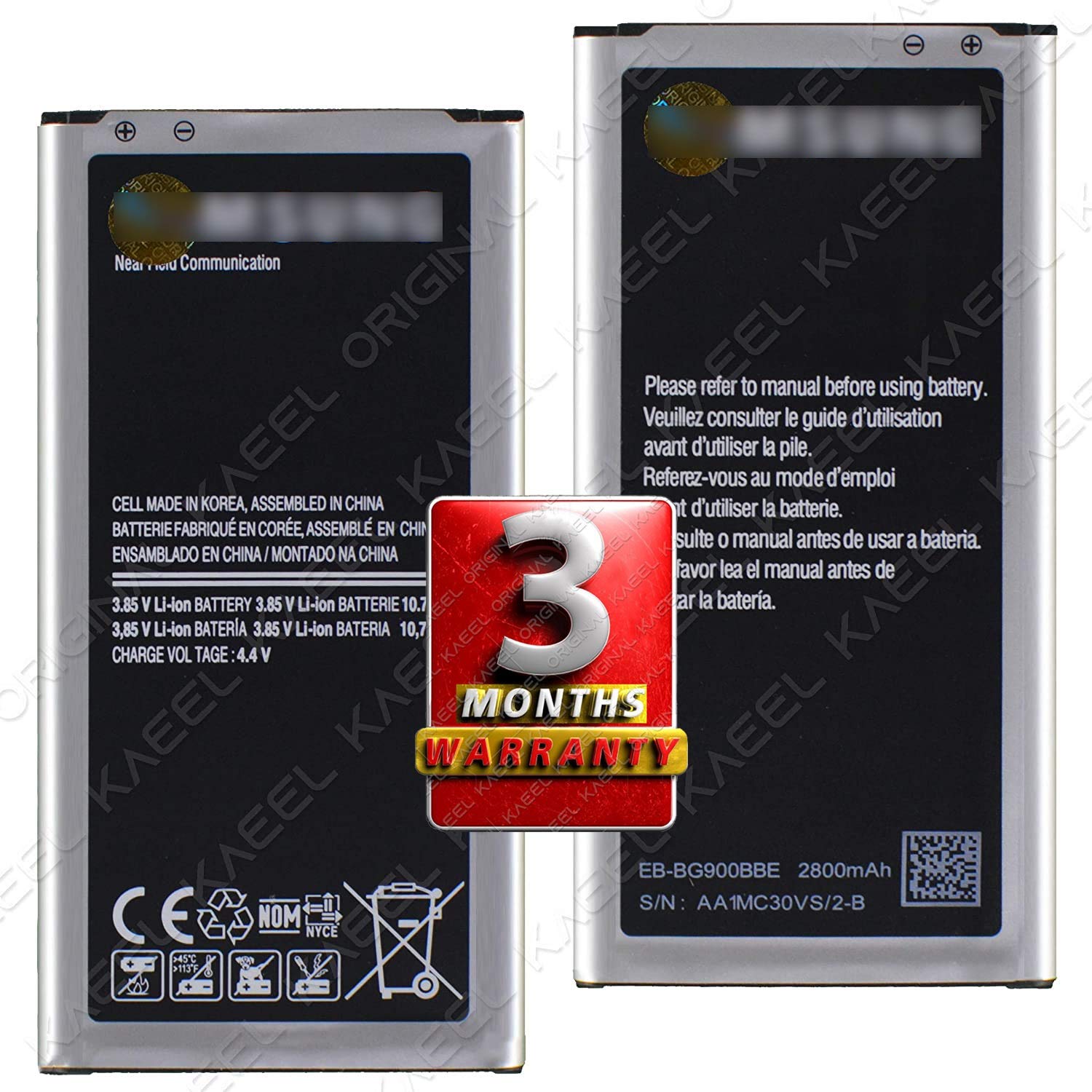 KAEEL ORIGINAL 2800mAh Mobile Battery EB-BG900BBG / BBU/BBC/BBE BBK for Samsung Galaxy S5 I9600 with NFC + 3 Month's Warranty.