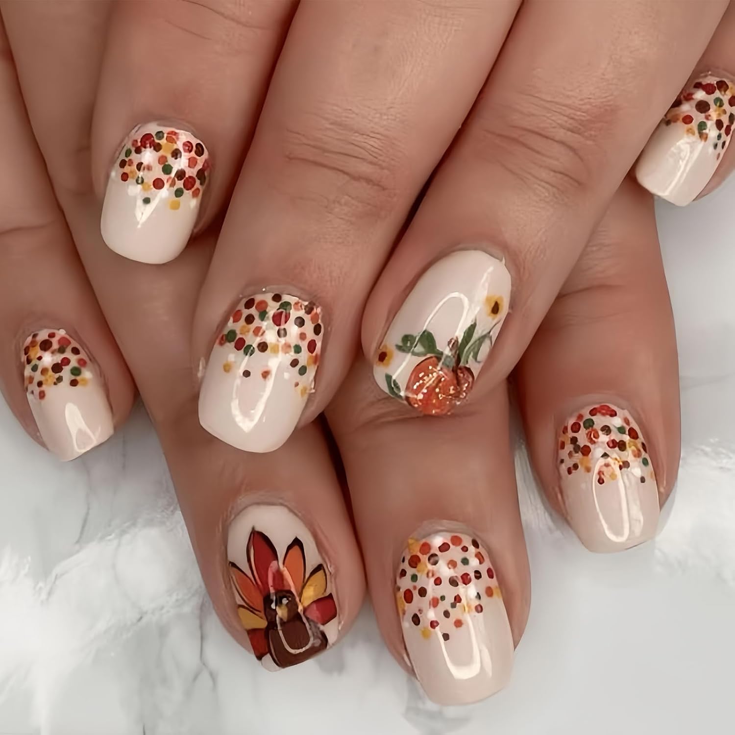 24Pcs Thanksgiving Turkey Press-On Nails