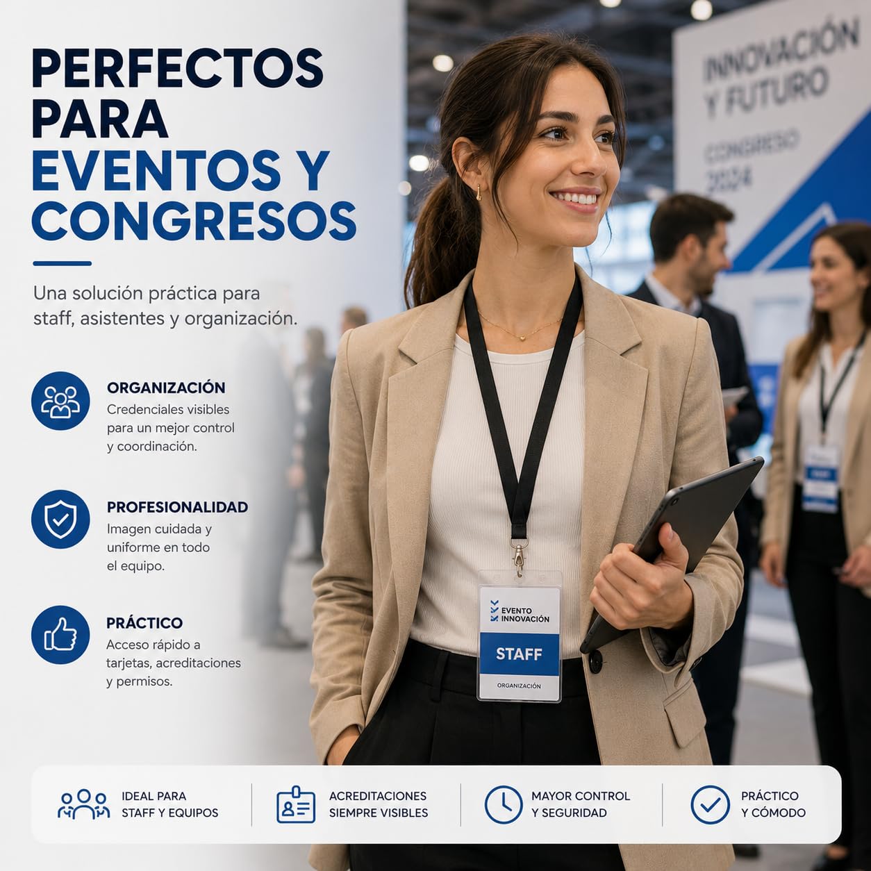 Pack 50 Lanyard Negro con Gancho Metálico Giratorio de 50cm para Porta Tarjetas Identificativas | Landyard colgante ideal para Llaves, Credenciales, portatarjetas en Eventos o en la Oficina (Pack 50)