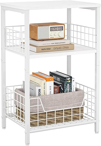 Miniatura 8 de X-cosrack Mesa Auxiliar, Mesa Lateral Pequeña con Almacenamiento, Mesita de Noche de 3 Niveles para Sala de Estar, Dormitorio, Espacios Pequeños,