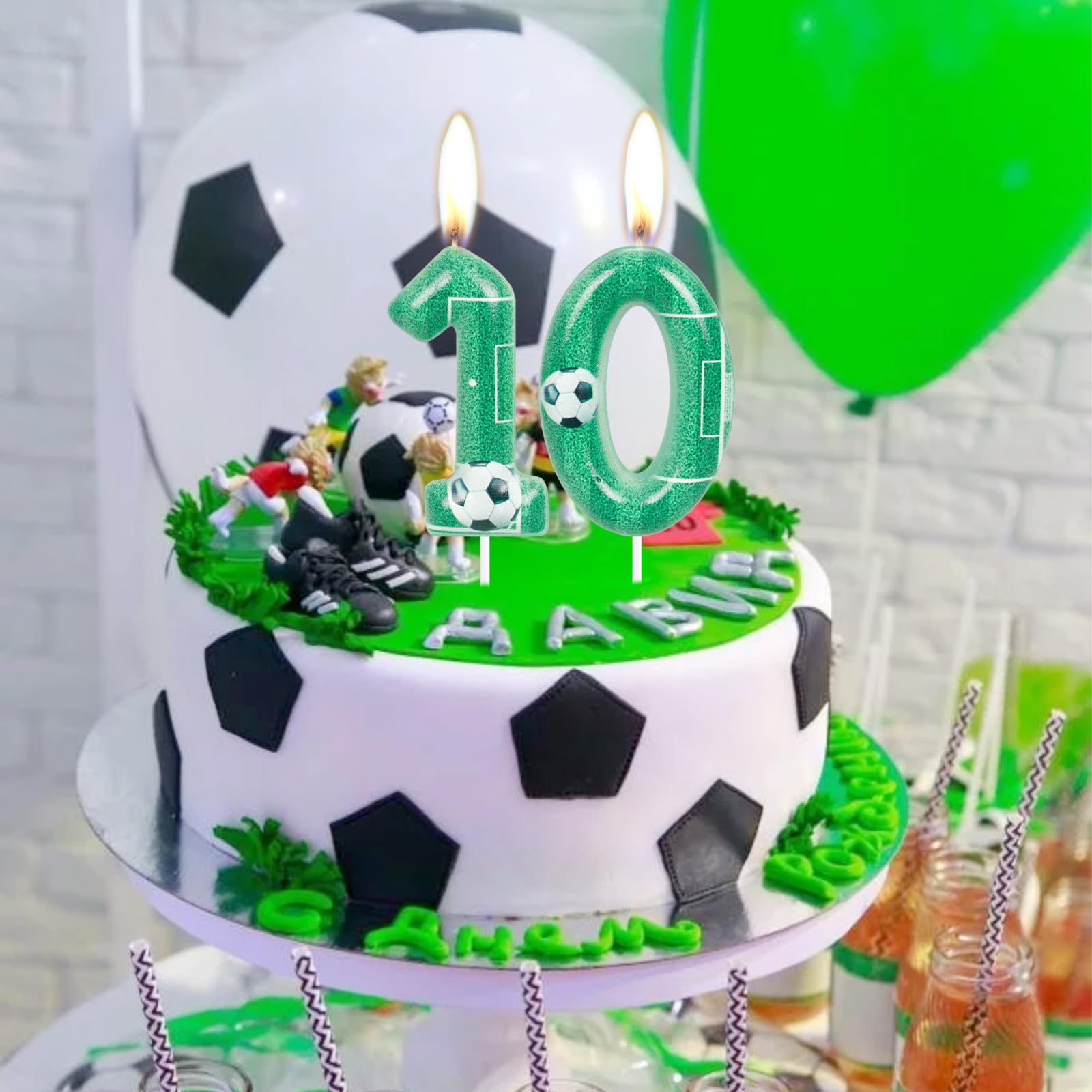 Velas de cumpleaños número 25 con diseño de fútbol verde, decoración para tartas de cumpleaños número 25, decoración de pastel de feliz cumpleaños para hombres y mujeres, suministros deportivos para