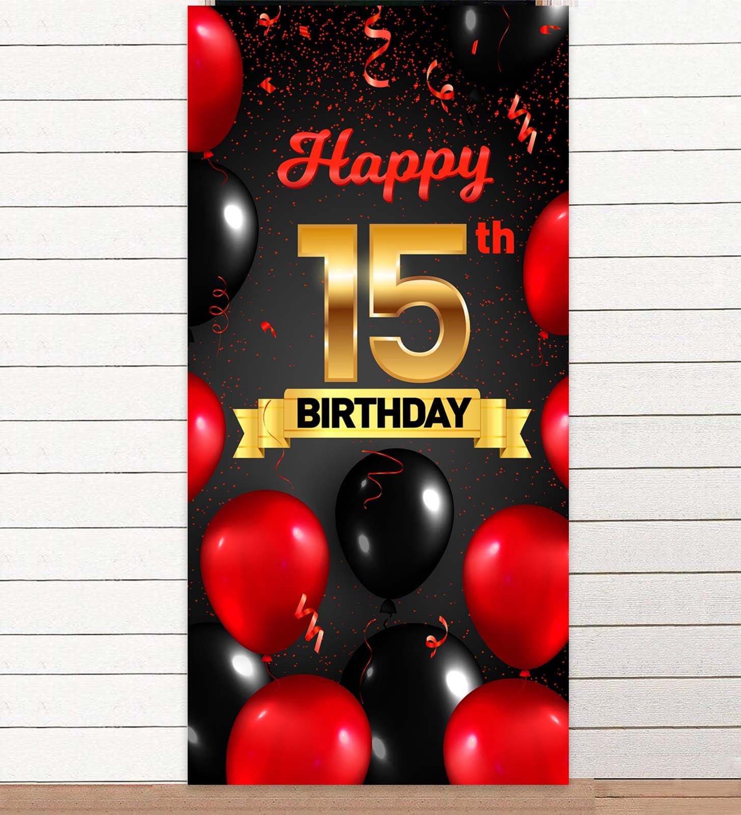 Red & Black 15th Birthday Party Decorations Kit - Balloons, Banners & Tableware Set