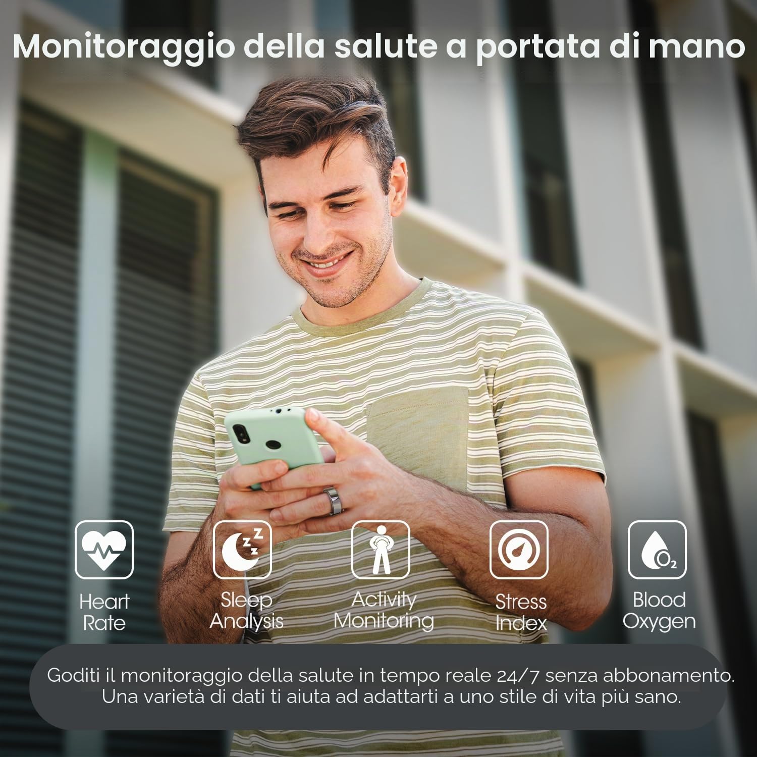 DEKELIFE 2024 Smart Ring Uomo Donna, Anello Smart Fitness Tracker con Frequenza Cardiaca, SpO2, Monitoraggio del Sonno, 100+ Modalità Sport Impermeabil IP68 per Android e iOS, Misura 10, Argento